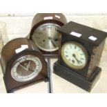 Two oak-cased striking mantel clocks and an Ansonia slate mantel clock, (3).