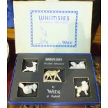 Two boxed sets, No.1 & 2, of Wade Whimsies, two Wade 'Aqua' dishes, boxed, four Coalport Cottage