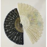 An ivory and lace fan painted with cherubs, and one other, (2).