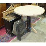 A stripped pine circular table on turned column and quadruped base, 97cm diameter, a stripped pine