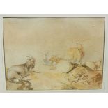 Style of Samuel Cook RI, 'Goats resting', unsigned watercolour, 25.5 x 34cm.