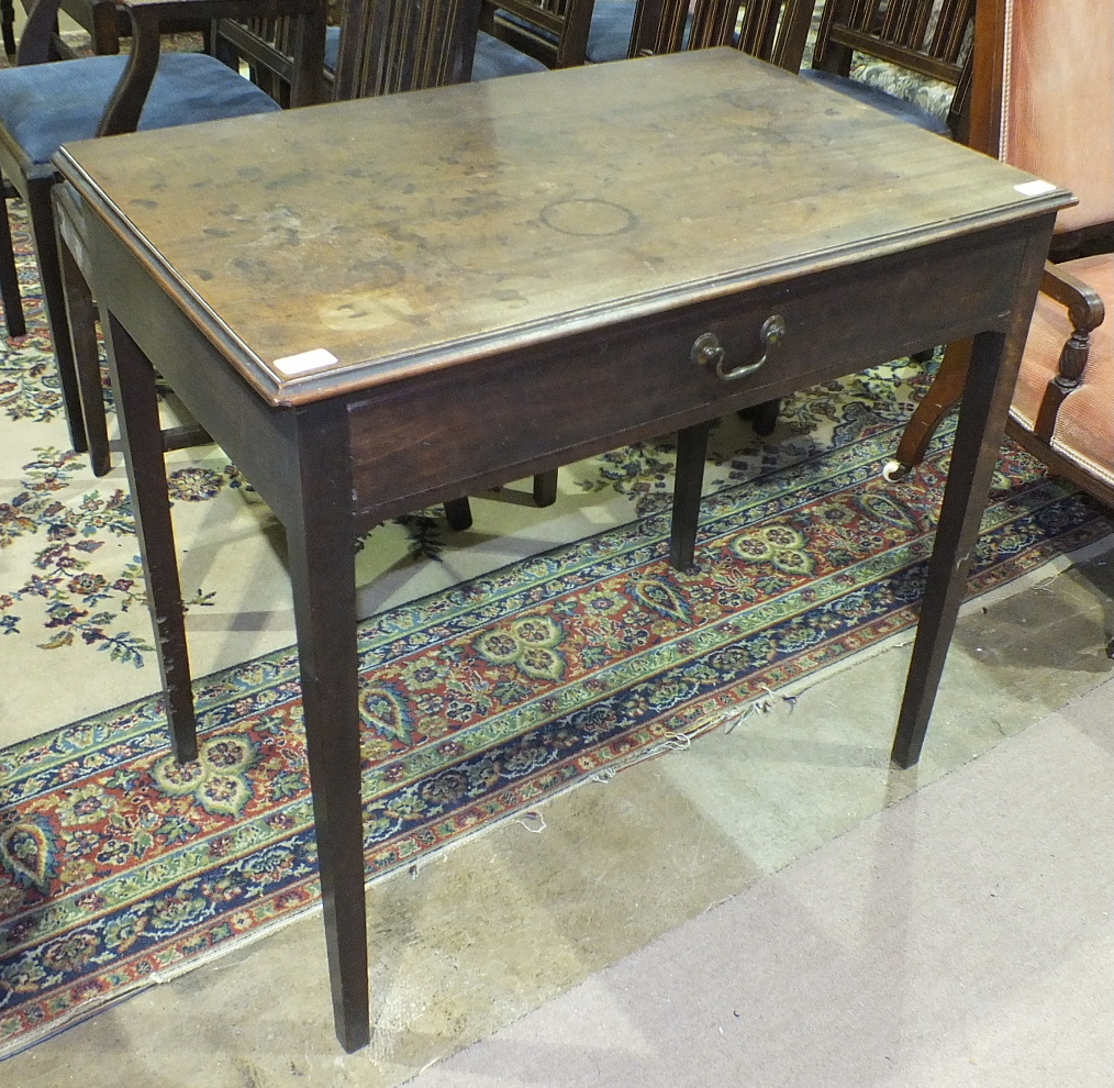 A 19th century mahogany side table, the rectangular top above a single frieze drawer, on square