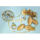 A 9ct gold gem-set spider brooch, a pair of 9ct gold cufflinks and other items, weighable gold, 7.