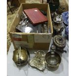 A quantity of plated cutlery and other plated items.