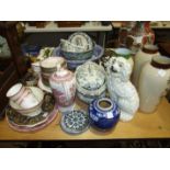 A 19th century porcelain part-tea service, a Staffordshire dog, various ceramics, glass and