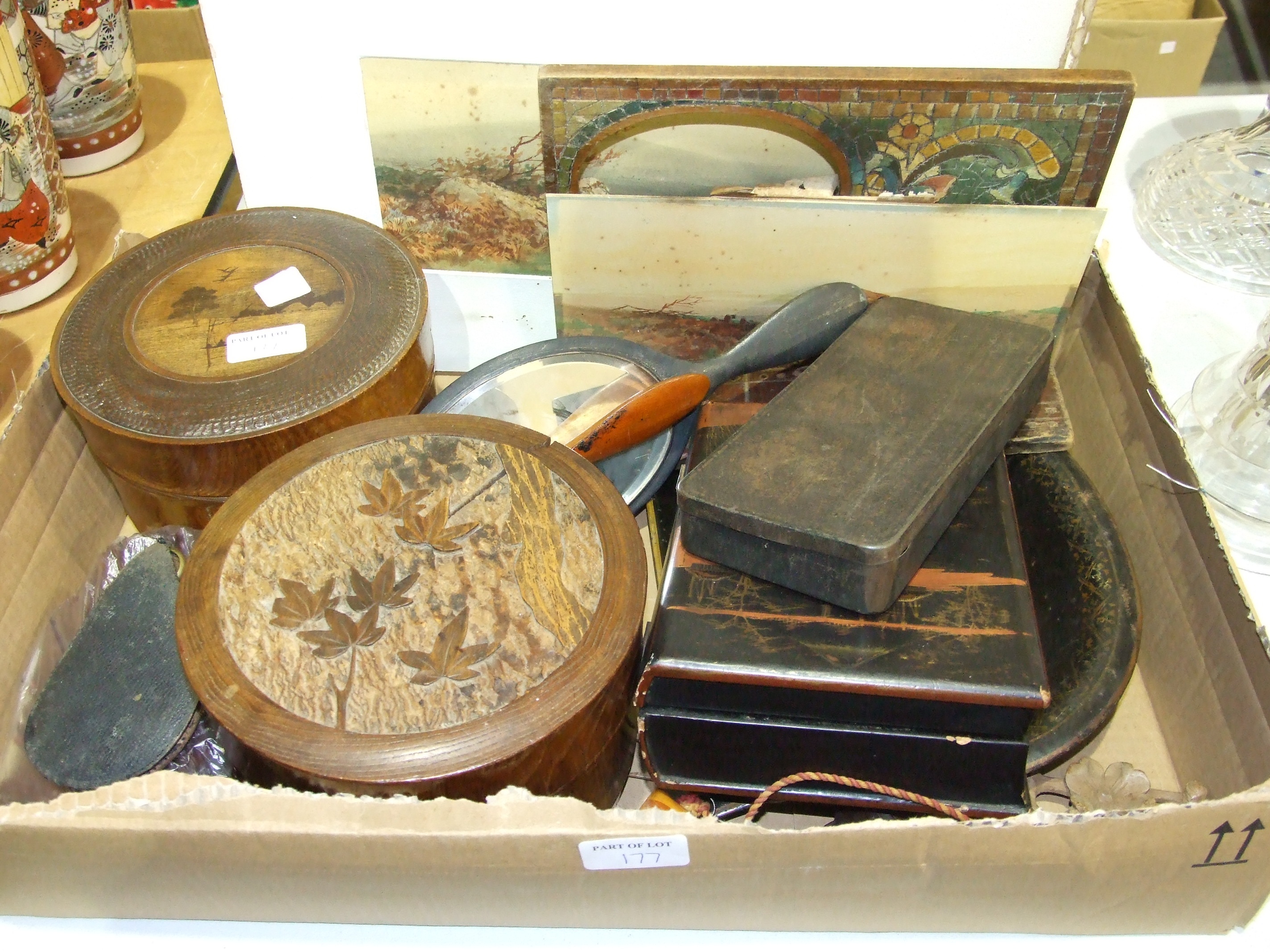 A 19th century teak rectangular box with hinged lid, 48cm wide, a grained pine and metal-bound