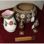 A Doulton Slaters jardinière decorated with stylised flowers on a brown ground, 22cm diameter,