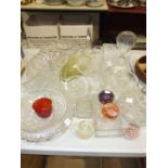 A collection of cut-glass dishes, bowls and other glassware.