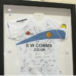 An Exeter Chiefs Aviva Championship Rugby Union autographed away team shirt.