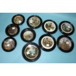 A collection of ten Prattware pot lids, including 'Funeral of the Late Duke of Wellington' and '