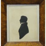 A silhouette of a gentleman, in a maple frame, 13.5 x 10cm and other pictures and prints.