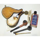 40A meerschaum pipe, the bowl carved as a bearded turbaned Turk, cased, two other pipes and other
