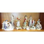 A collection of 19th century Continental porcelain figures, (numerous damages).