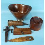 A mahogany tapered and shaped bowl on white metal foot, stamped 'Sterling', 21cm high, 30cm