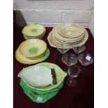 A Carlton Ware floral dessert service, draining bowl on stand and six dishes, other Carlton Ware,