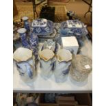 A pair of blue and white transfer-printed tureens and other ceramics, glass and miscellaneous