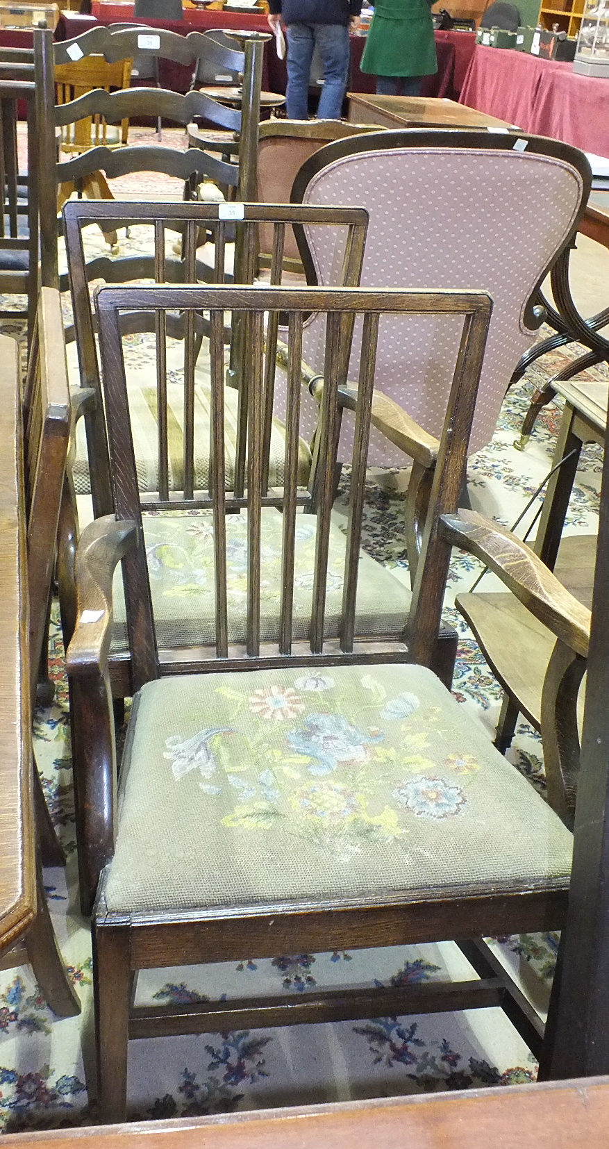 A set of six 19th century mahogany dining chairs with drop-in seats, includes two carvers and an oak