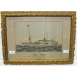 A coloured print 'HMS Tamar, Capt. J E Blaxland Commissioned at Devonport May 28th 1895 For