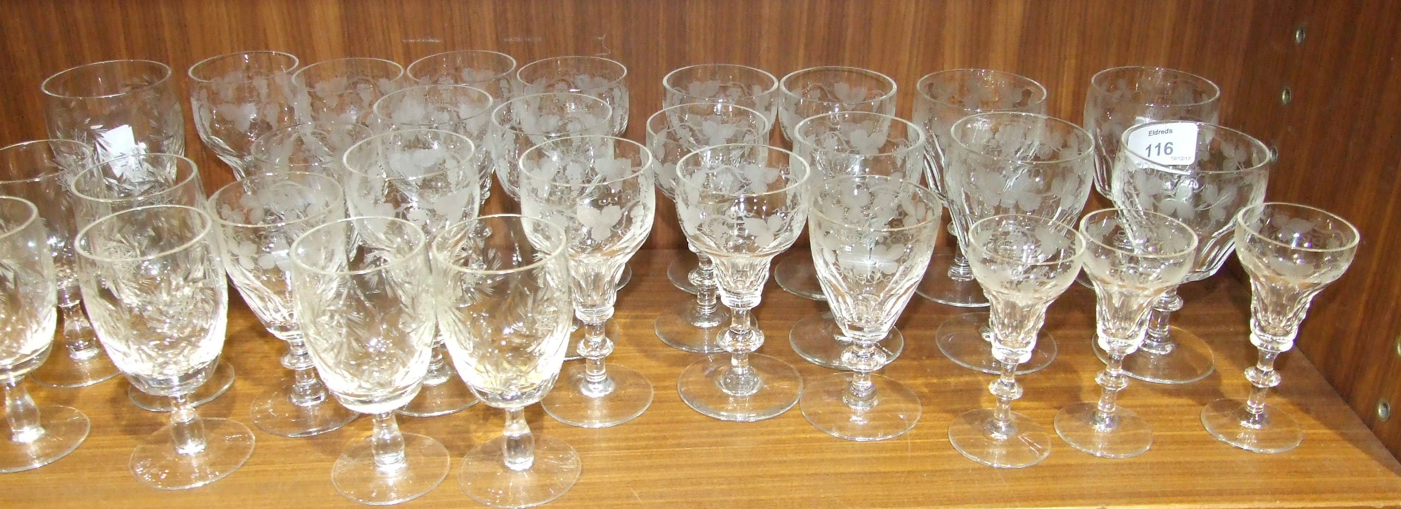 A collection of Stuart crystal and other etched Port glasses and liqueur glasses. - Image 2 of 2