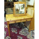 A modern pine rectangular-top two-drawer table on turned legs, 90cm, a similar narrow chest of