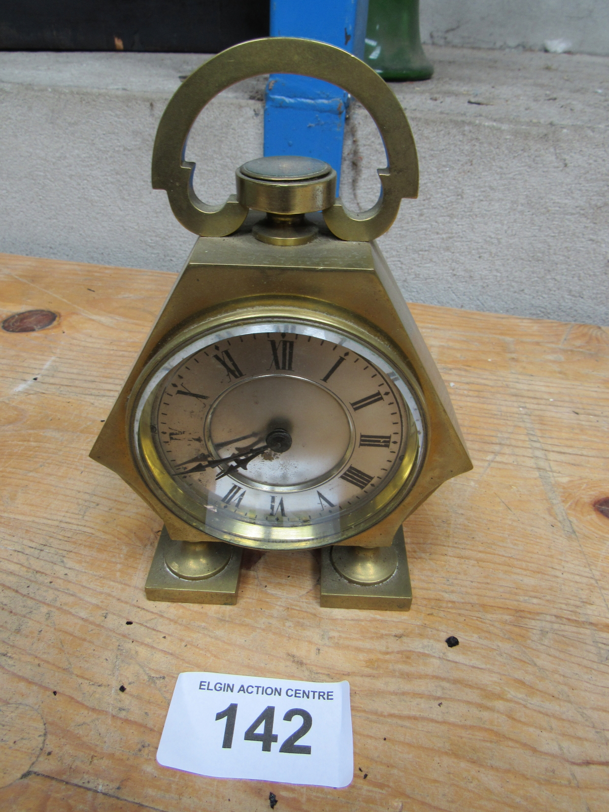 SMALL BRASS CLOCK WITH COMPASS