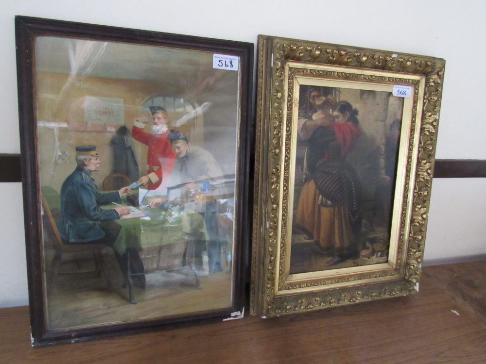 OIL PAINTING PRISON SCENE & PRINT RECRUITING SCENE