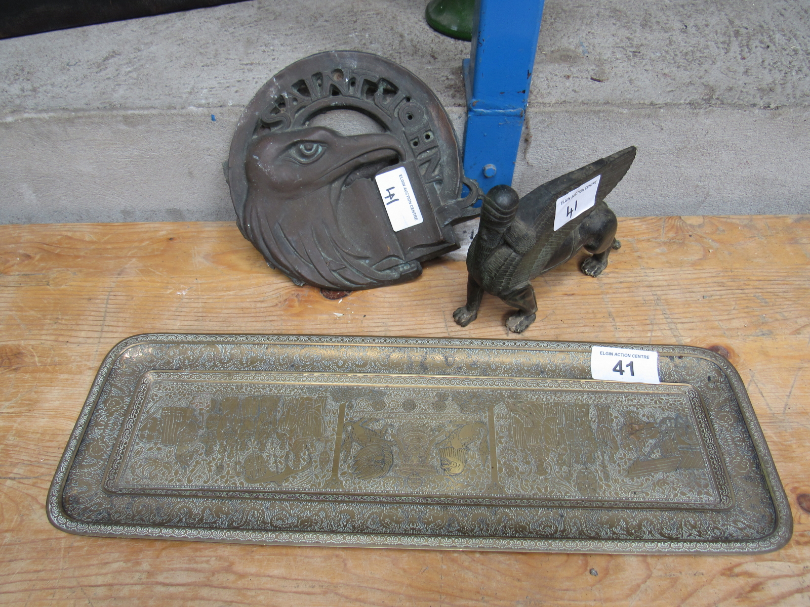 BRASS TRAY ST JOHN PLAQUE & STATUE (AF)