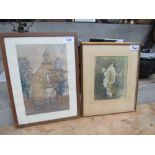 2 PICTURES FIGURE & OLD BELFRY INSCH MARY KING SIMPSON (AF)