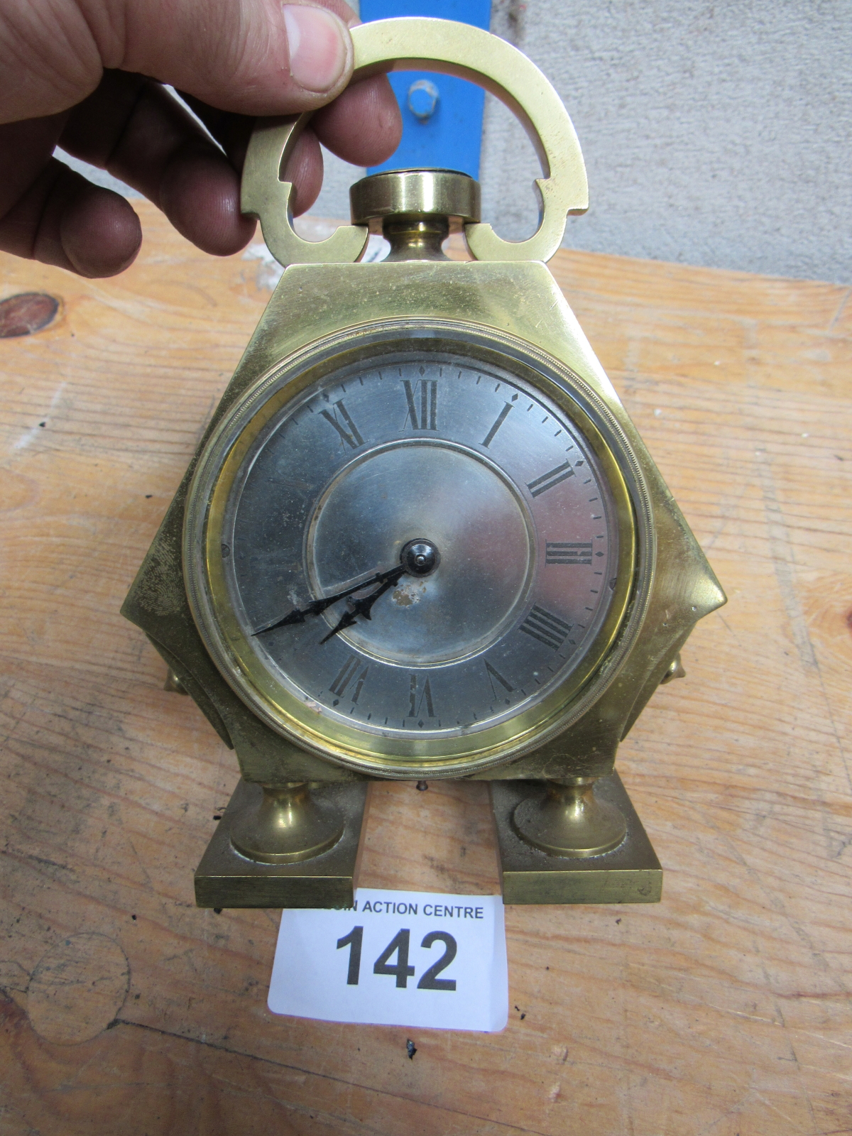 SMALL BRASS CLOCK WITH COMPASS - Image 3 of 4