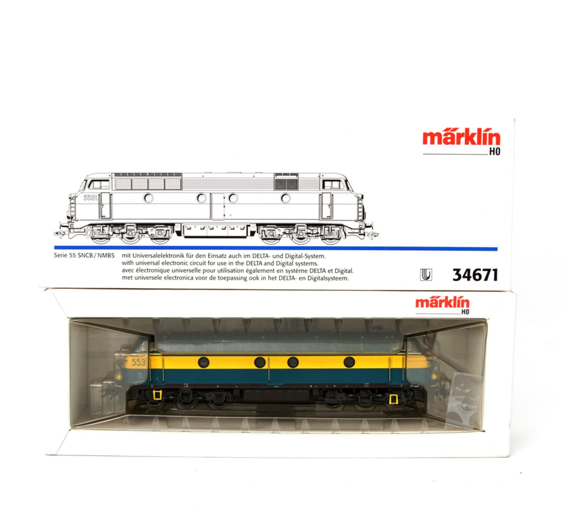 MÄRKLIN Diesellokomotive 34671, Spur H0, Reihe 55 der NMBS, BN 5531, sechs-achsig, türkisgrün, gelbe