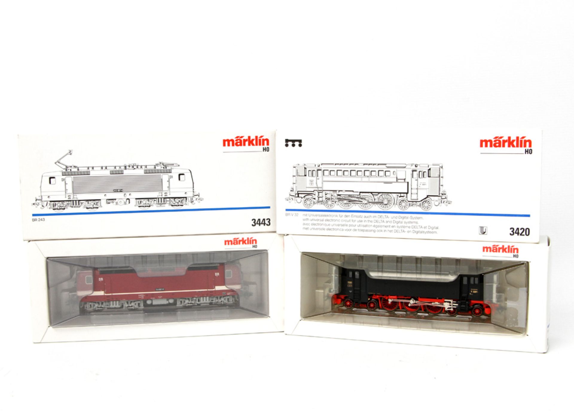 MÄRKLIN Diesel-Druckluftlokomotive 3420 und E-Lok 3443, Spur H0, BR V 32 der DRG, BN V 32 01 und E-