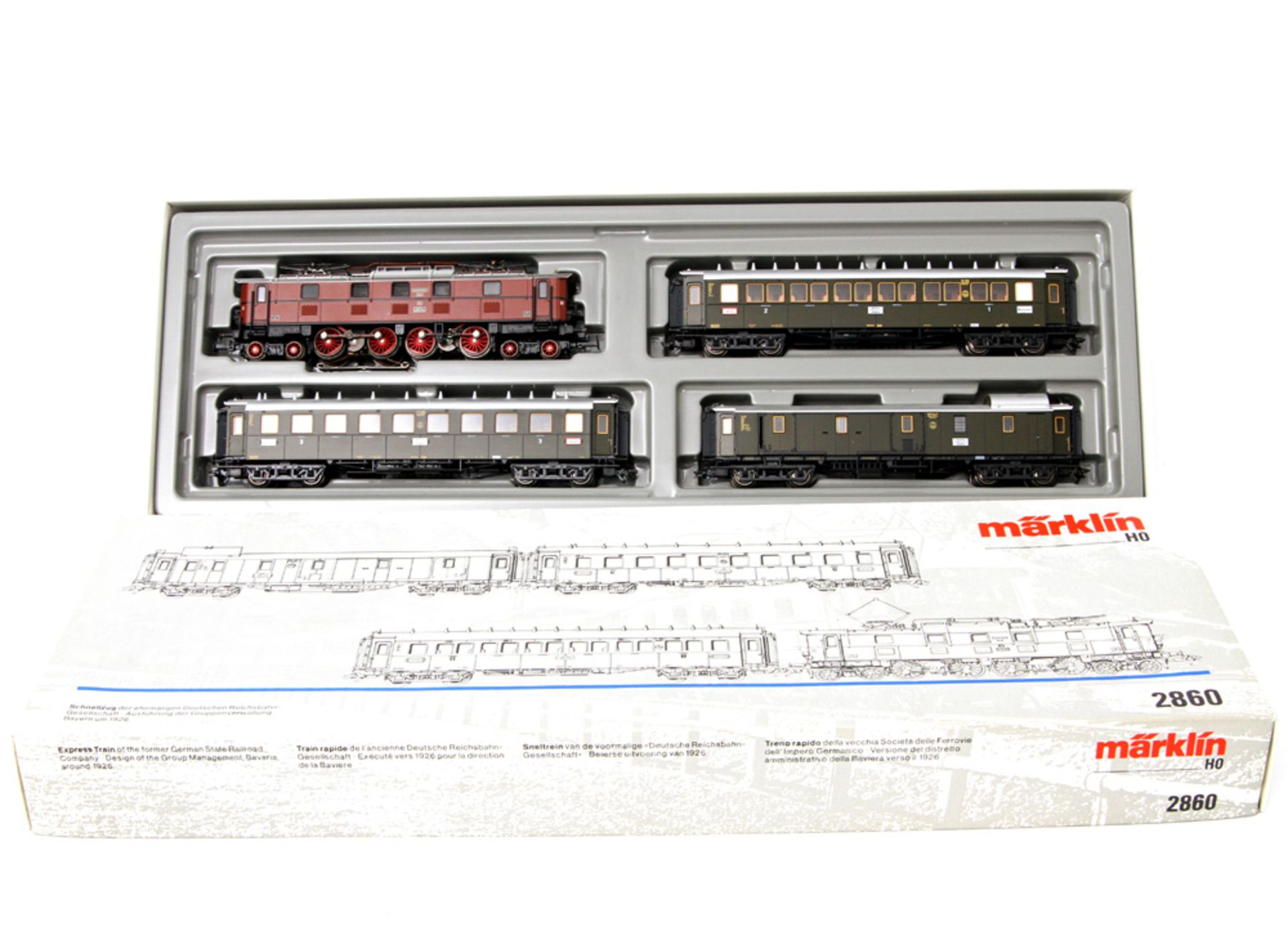 MÄRKLIN Personenzug-Packung "Bayerischer Reichsbahnzug" 2860, Spur H0, E-Lok 21534 und drei Wagons