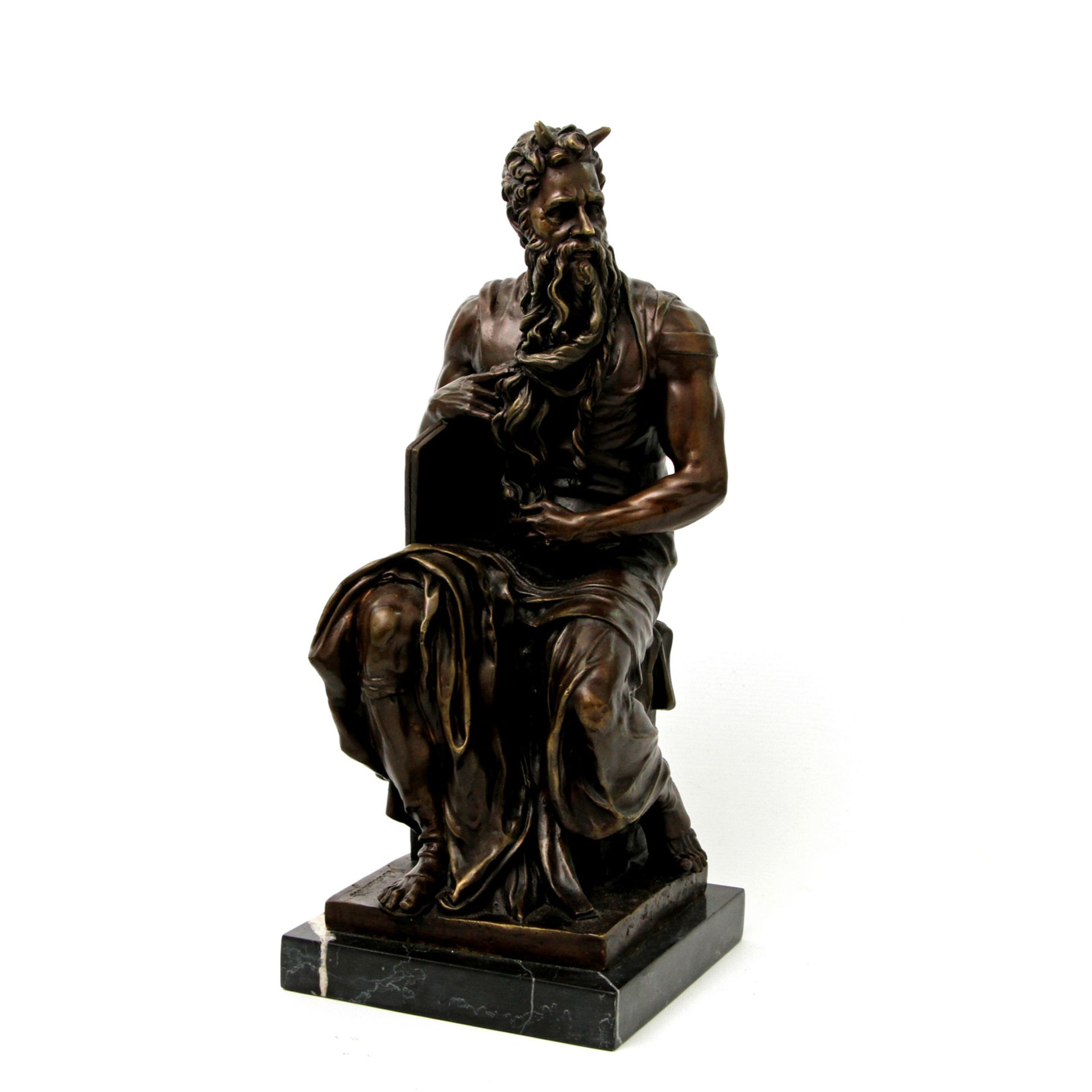 MOSES NACH MICHELANGELO 20.Jh., Bronze, bräunlich patiniert, Darstellung des Moses nach dem Original