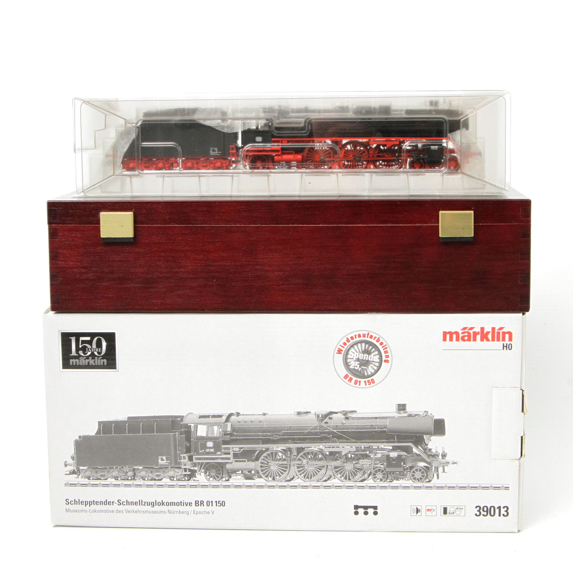 MÄRKLIN Dampflok mit Tender 39013, 150 Jahre Märklin, Spur H0, BR 01 150 der DB. Mit hölzernem