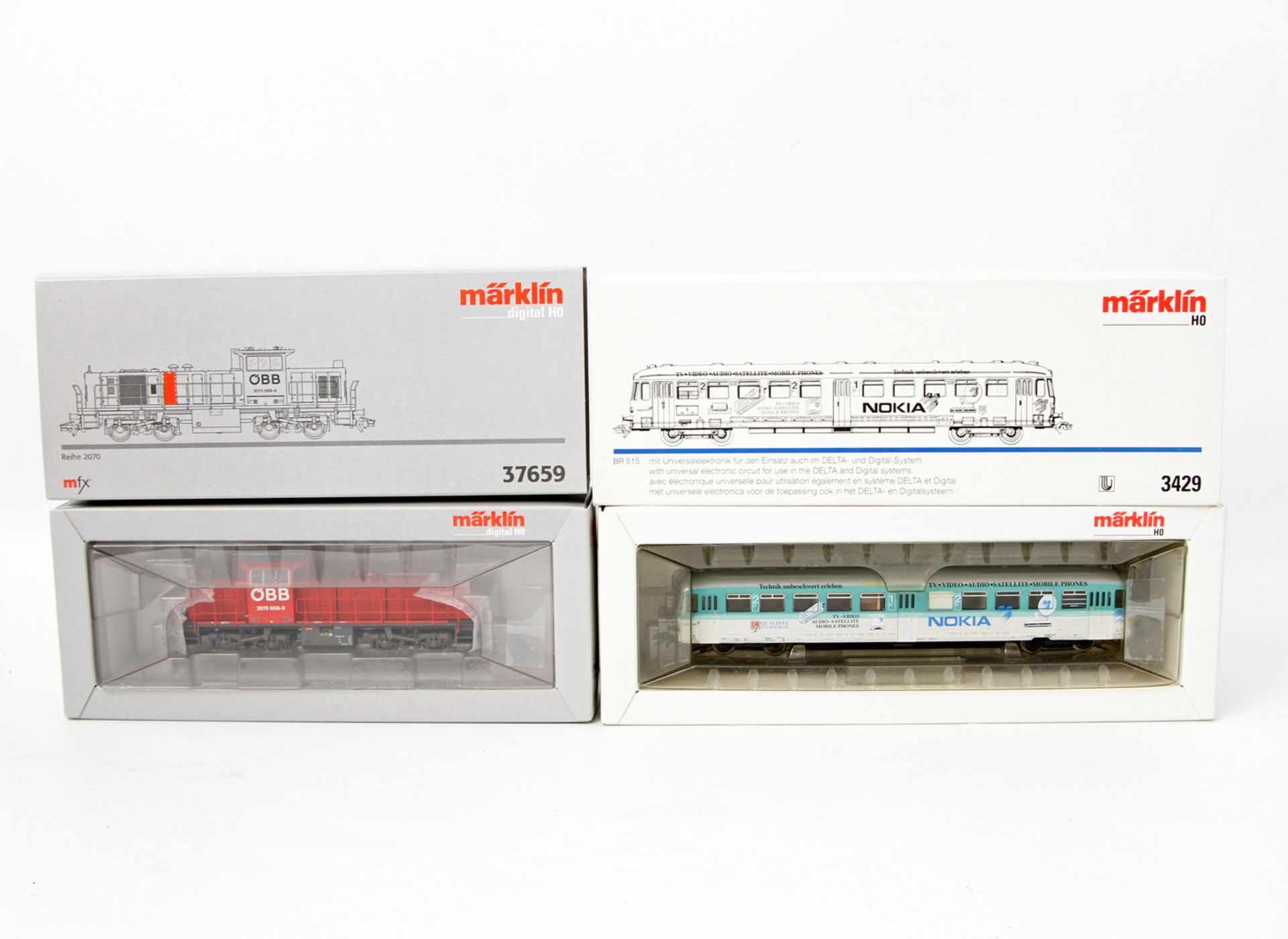 MÄRKLIN Triebwagen 3429 und Diesellok 37659, Spur H0, 3429: BR 515 der DB, BN 515 580-9 sowie 37659: