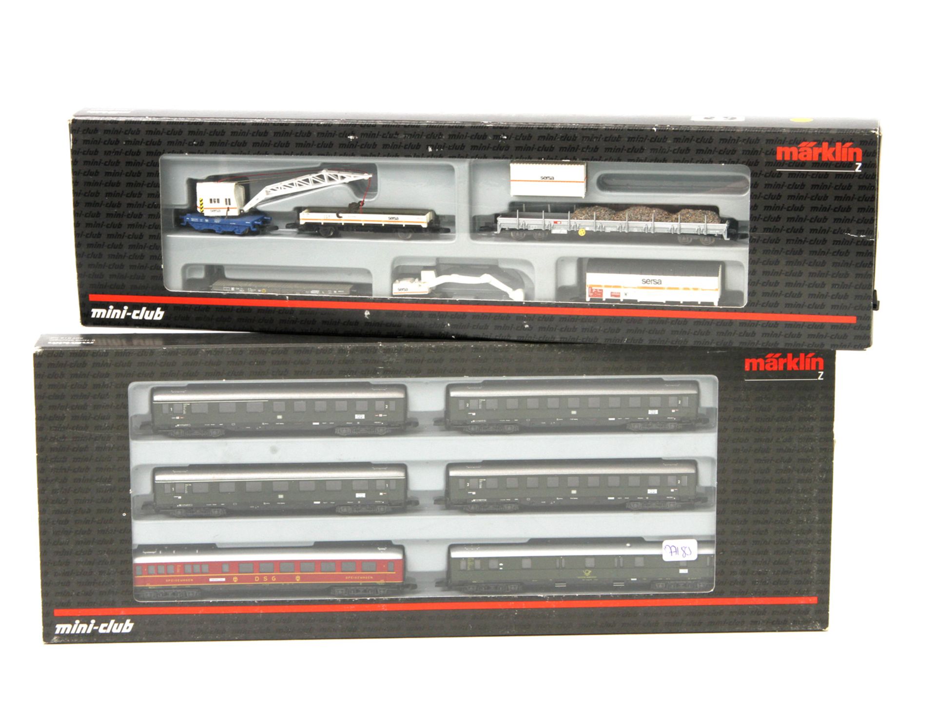 MÄRKLIN mini-club zwei Sets 82517 und 87350, Spur Z, 82517: Schweizer Gleisbauzug-Set "sersa"