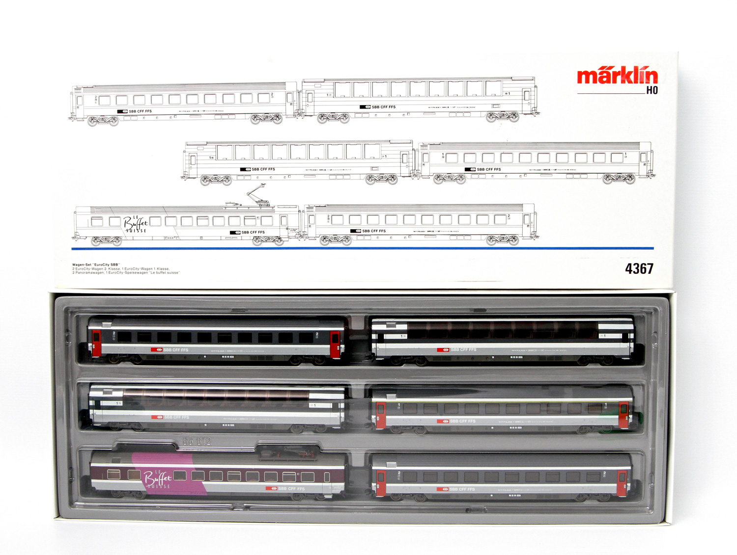 MÄRKLIN Wagen-Set "EuroCity SBB", 4367, Spur H0, bestehend aus zwei EuroCity-Wagen 2. Klasse, ein