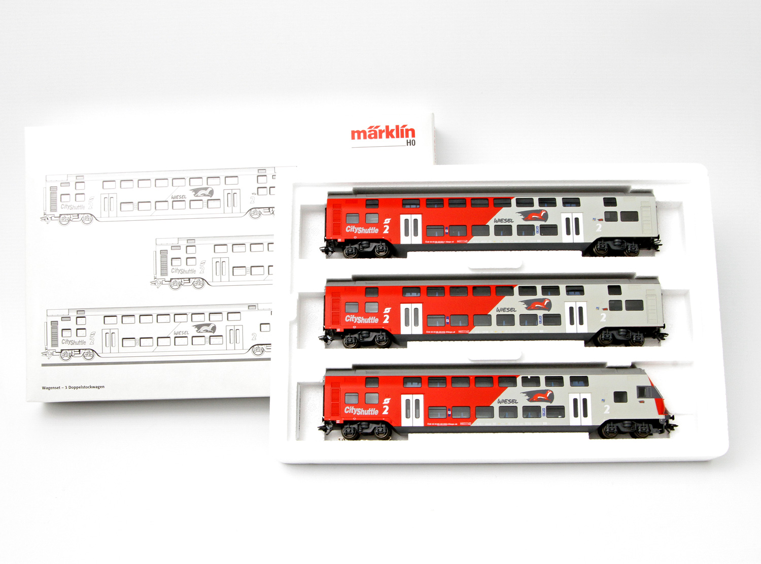 MÄRKLIN Wagenset "City Shuttle Wiesel" der ÖBB 43540, Spur H0, bestehend aus drei Doppelstockwagen