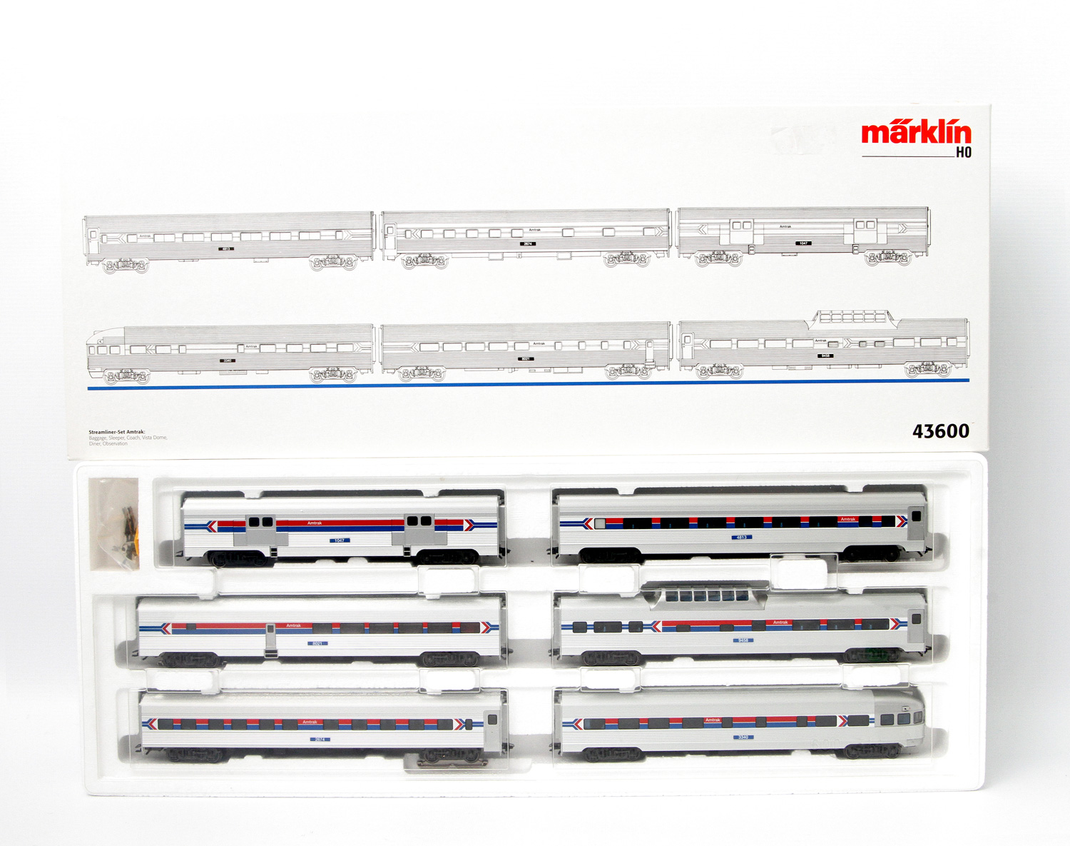 MÄRKLIN Streamliner-Set Amtrak 43600, Spur H0, bestehend aus sechs US- Schnellzugwagen: Baggage,