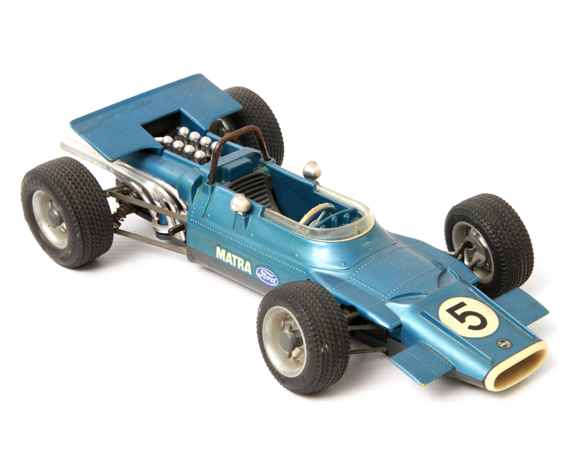 SCHUCO Formel 1-Rennwagen Matra-Ford 1074, auf Unterseite gemarkt, blaues Kunststoffgehäuse,