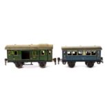 MÄRKLIN Personenwagen 17250 und Gepäckwagen 17280, Spur 0, Blech, 17250: blau, Innenbeleuchtung,