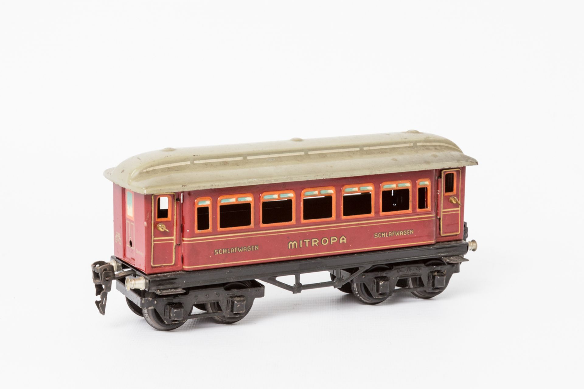 MÄRKLIN Mitropa-Schlafwagen 1888 Sch, Spur 0, 1929-1938, Blech, rot, lithogr., 4 Angeltüren, Fenster