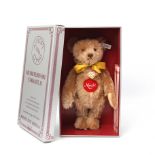 STEIFF Musikteddy, 1993, Replica von 1951, limit. Aufl. von 7000 Stück. Knopf, Fahne, Brustschild,