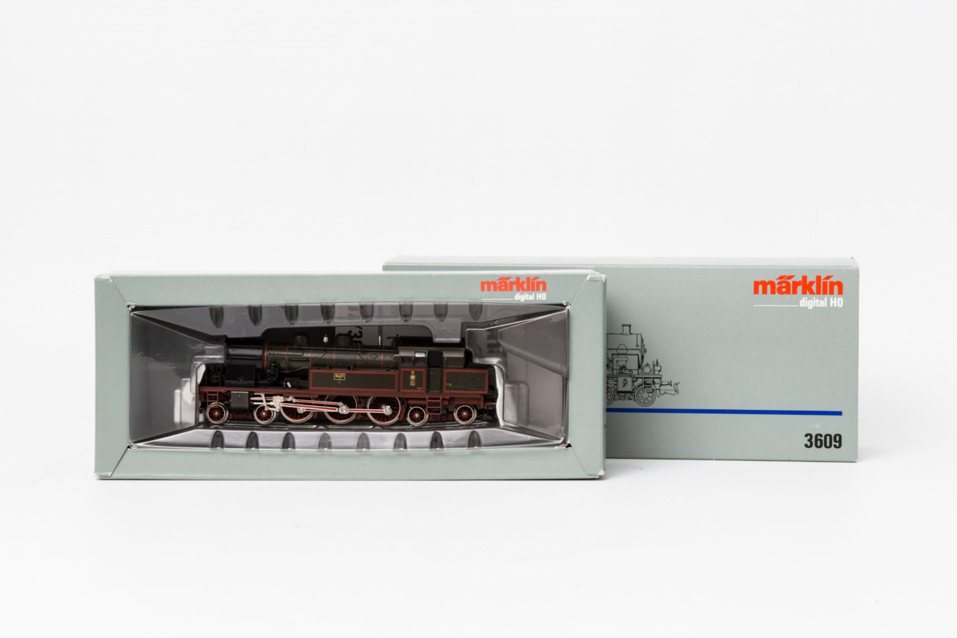 MÄRKLIN Tenderlok 3609, Spur H0, Kunststoff-Gehäuse, olivgrün, digital, BR T 18 der KPEV, BN 8401.