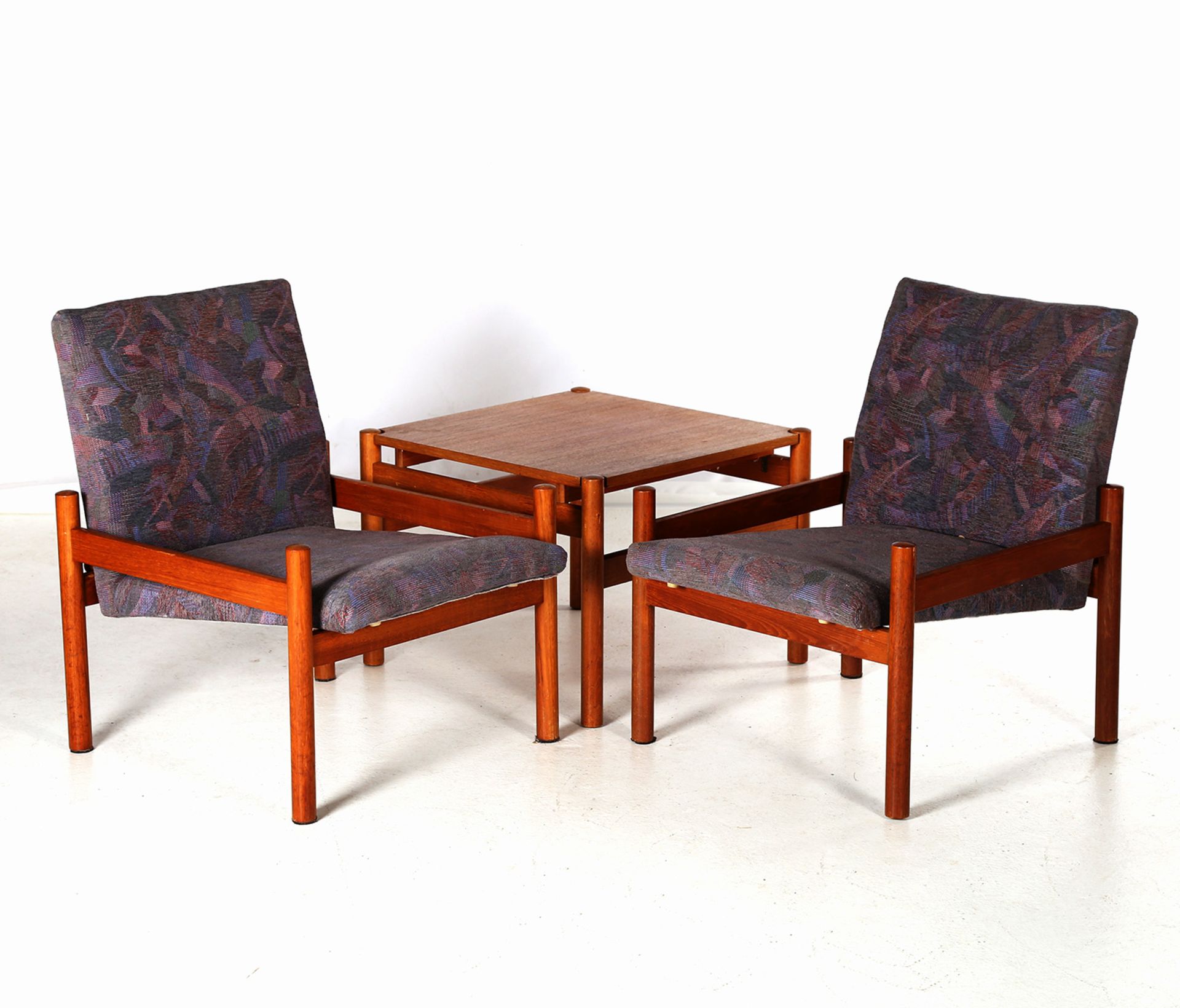 SITZGARNITUR 80er Jahre, Korpus Buche, kleine Sitzgarnitur, zwei Sessel mit Tisch, abnehmbarer