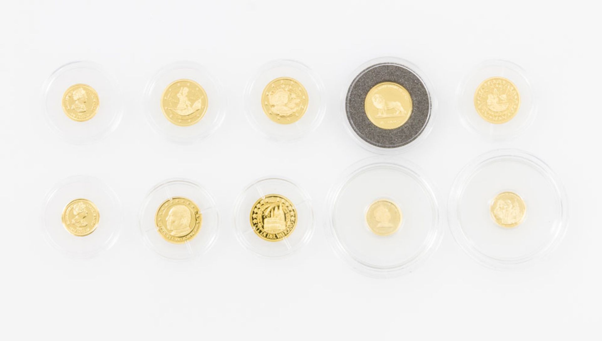 GOLD - 2004/7, Kleinkonvolut aus 10 Goldmünzen, dabei u.a. 1 x 5 Dollar der Nördlichen Marianen