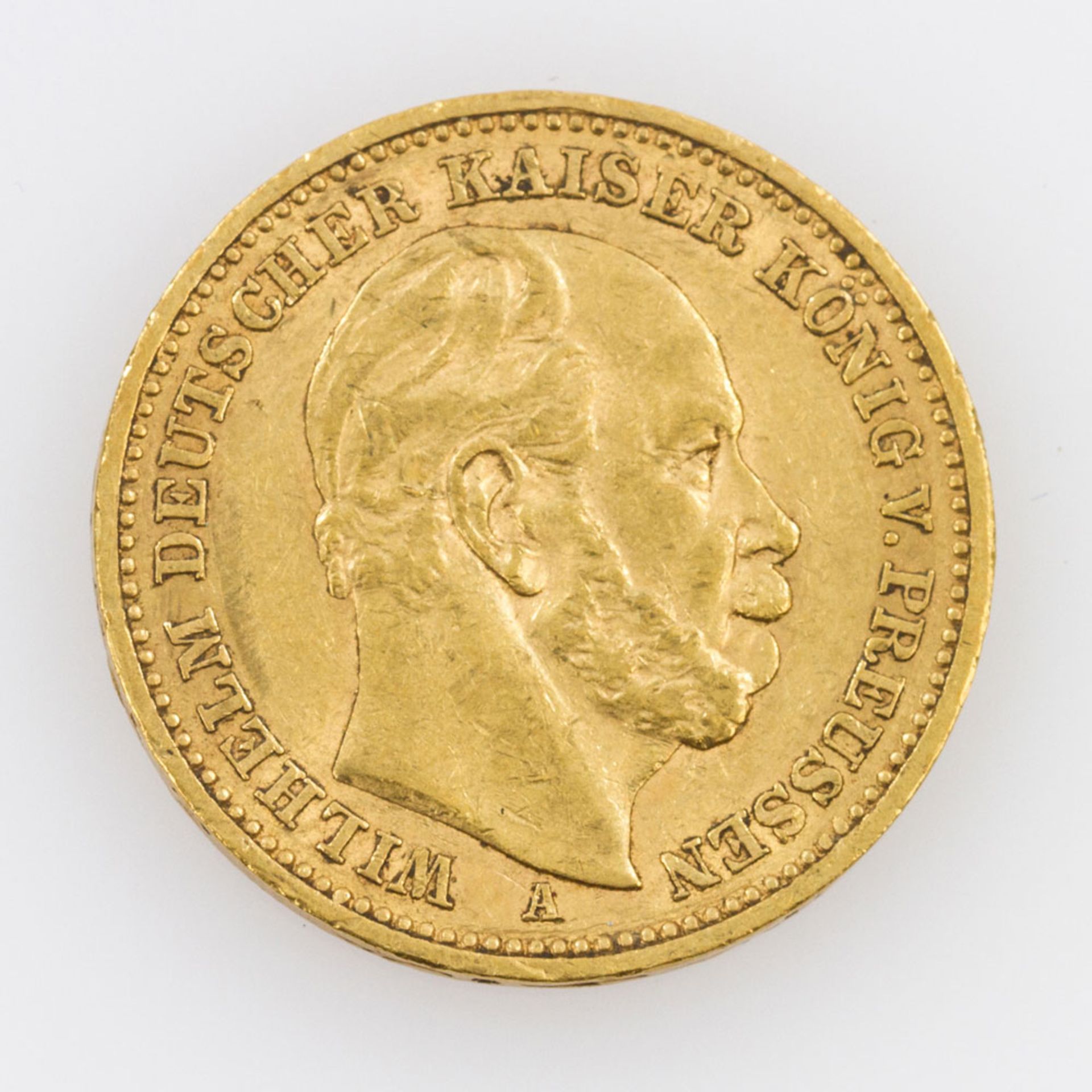 Preussen/GOLD - 20 Mark 1887 A, Wilhelm I., ca. 7,16 g fein, ss, ger. Rf.