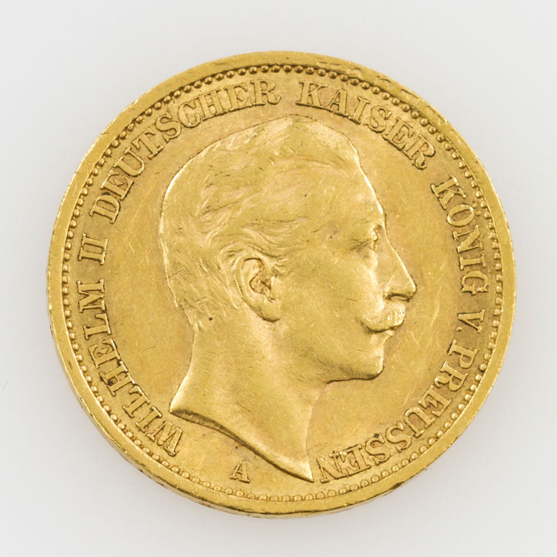Preussen/GOLD - 20 Mark 1909/A, Wilhelm II., ss., 7,16g GOLD fein.