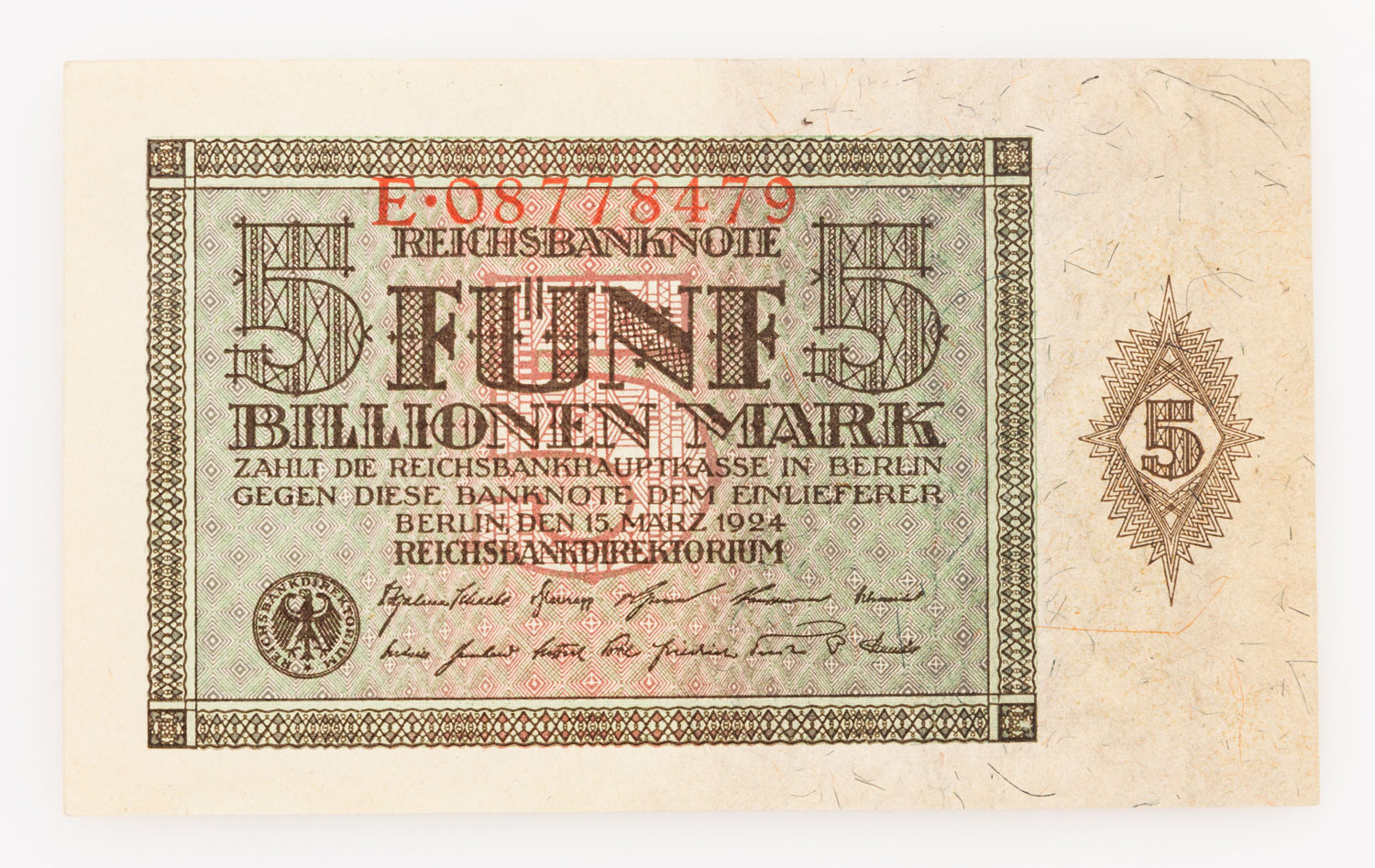 Dt. Banknoten ab 1871 - 5 Billionen Mark, Reichsbanknote 15.3.1924, Serie E. Ro.138, [...]