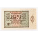 Dt. Banknoten ab 1871 - 5 Billionen Mark, Reichsbanknote 15.3.1924, Serie E. Ro.138, [...]